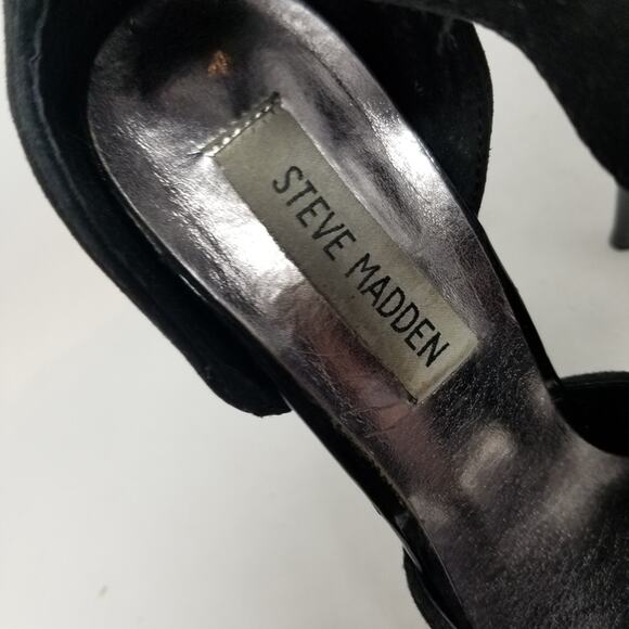 Steve Madden Black Suede Leather Ruffle Platform Heels Size 9 - Picture 5 of 13